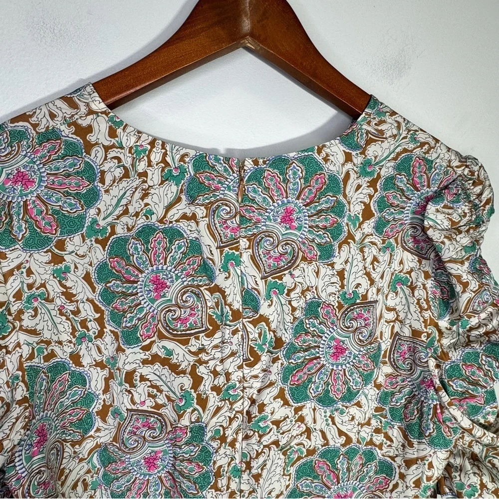 VERONICA BEARD Henrieta Ruched Paisley-print Stretch Silk Blouse Size 6 - Picture 11 of 14
